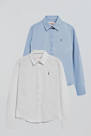 Pack mujer de dos camisas azul celeste y blanco con logo Rigby Go - Image 7