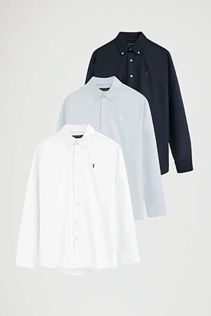 Pack hombre de tres camisas oxford azul marino, blanco y azul claro de corte regular y logo Rigby Go - Image 12