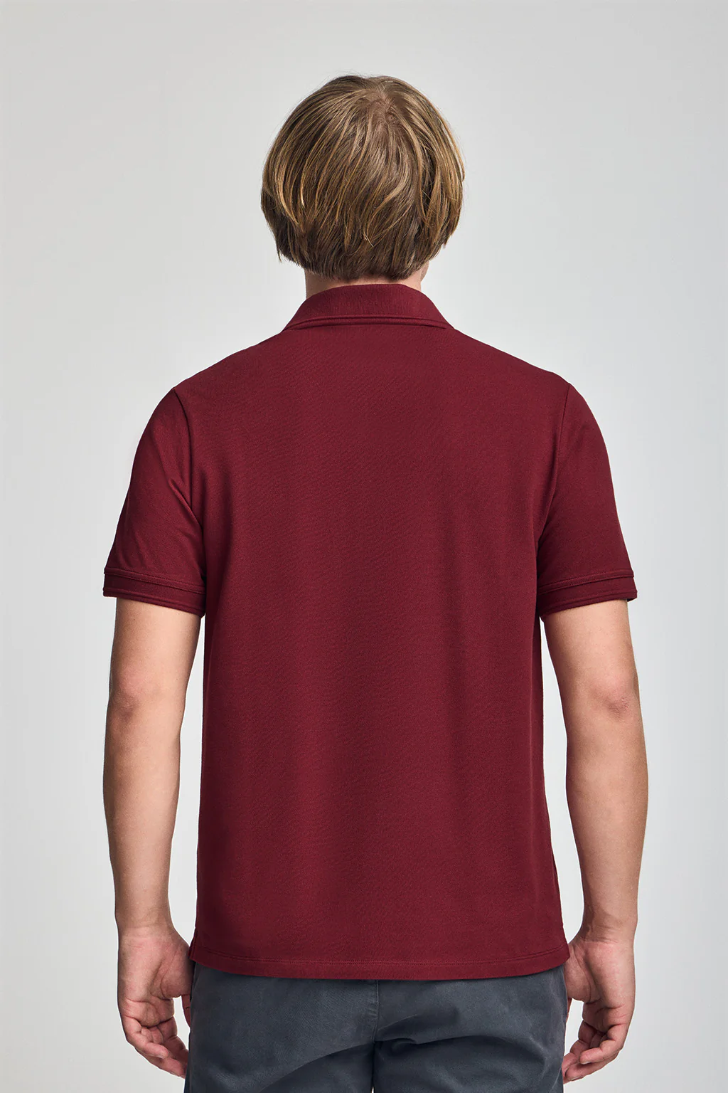 Pack de tres polos de tres botones granate, azul denim y beige con logo Rigby Go - Image 7