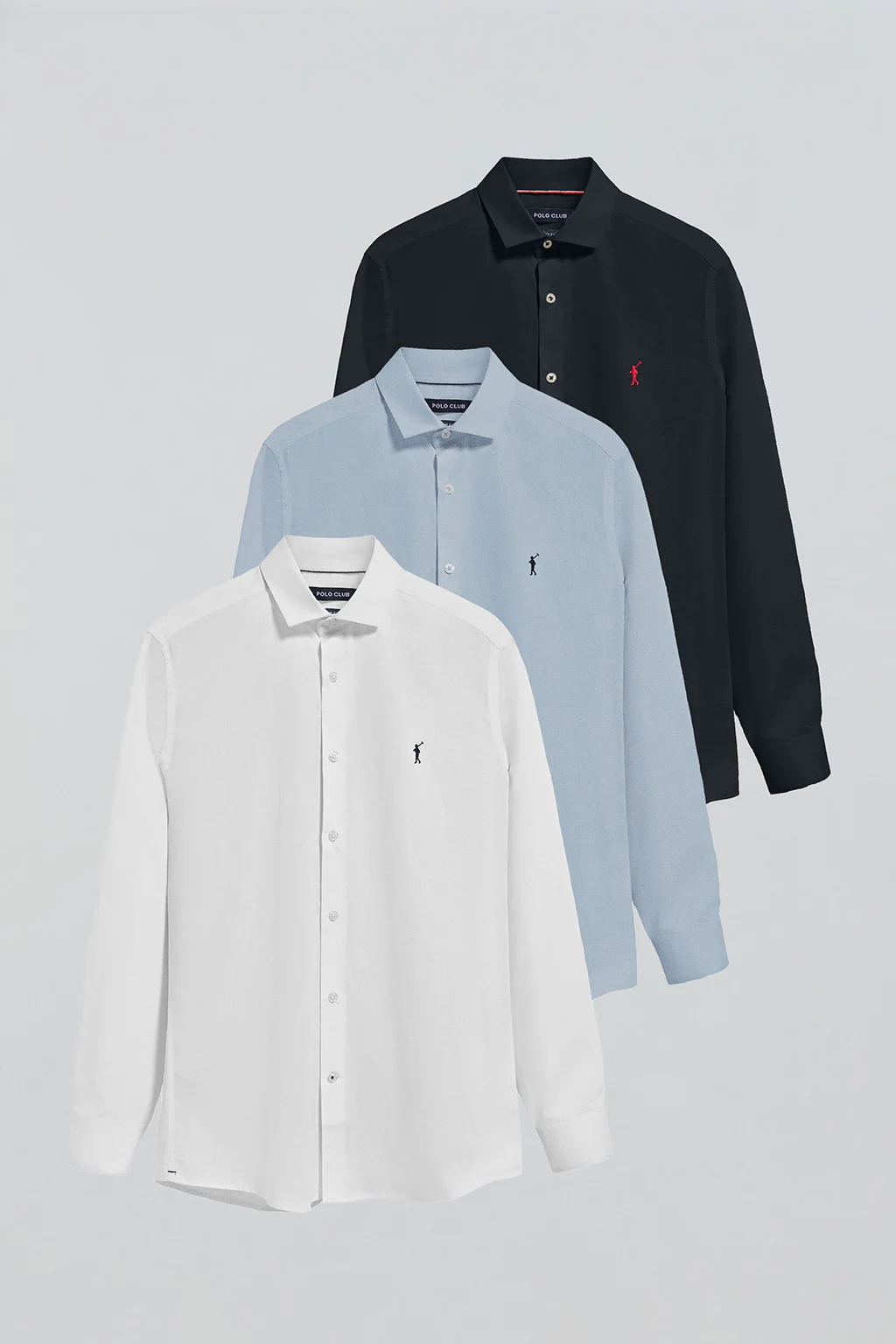 Pack de tres camisas slim en azul marino, blanca y azul celeste con logo Rigby Go - Image 11