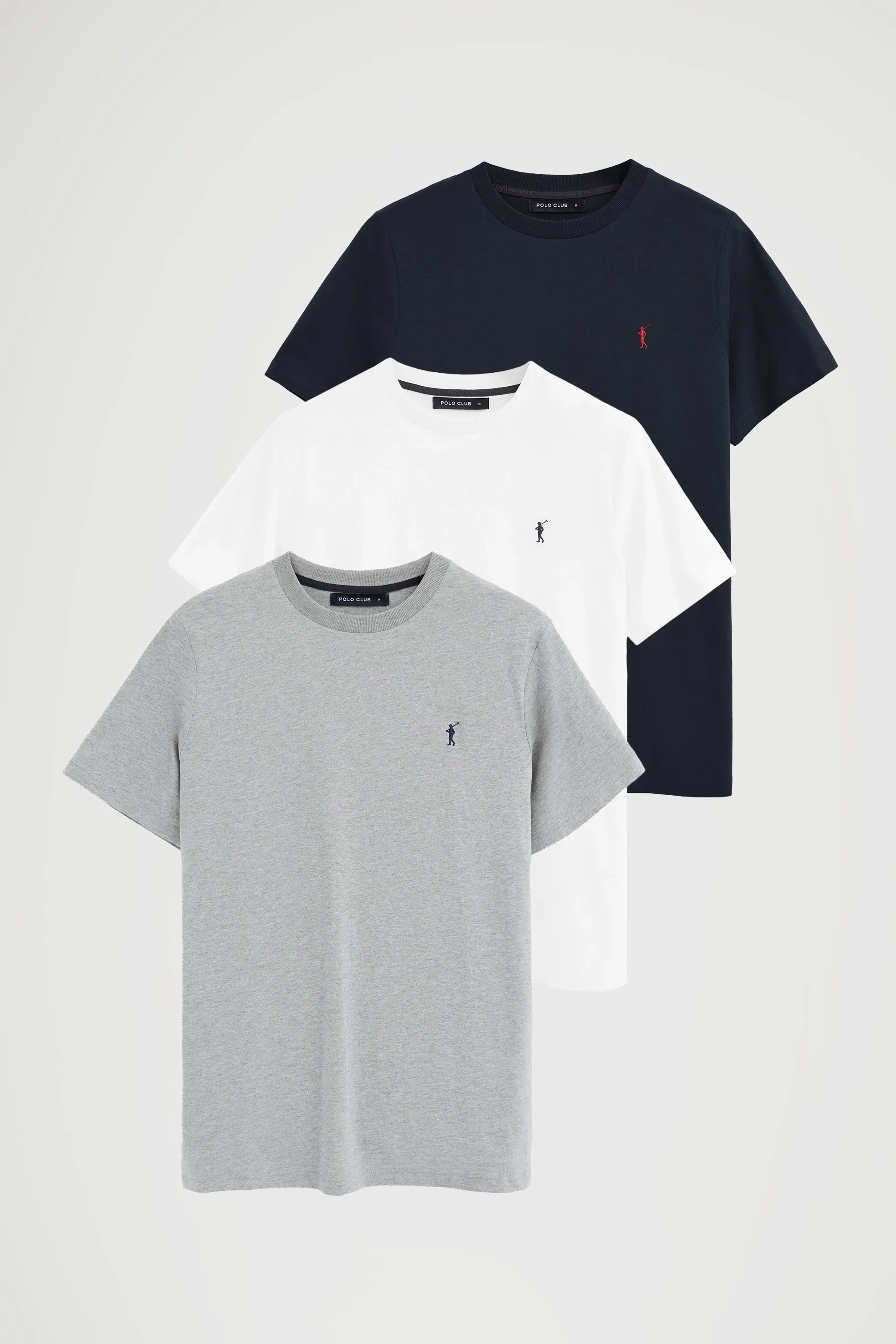 Pack hombre de tres camisetas azul marino, blanca y gris vigoré de manga corta y bordado Rigby Go - Image 12