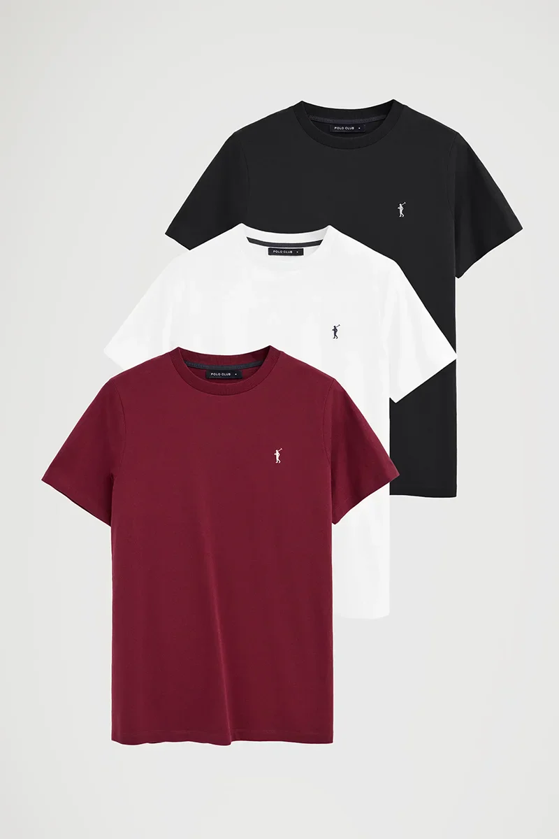 Pack hombre de tres camisetas negra, granate y blanca de manga corta y bordado Rigby Go - Image 12