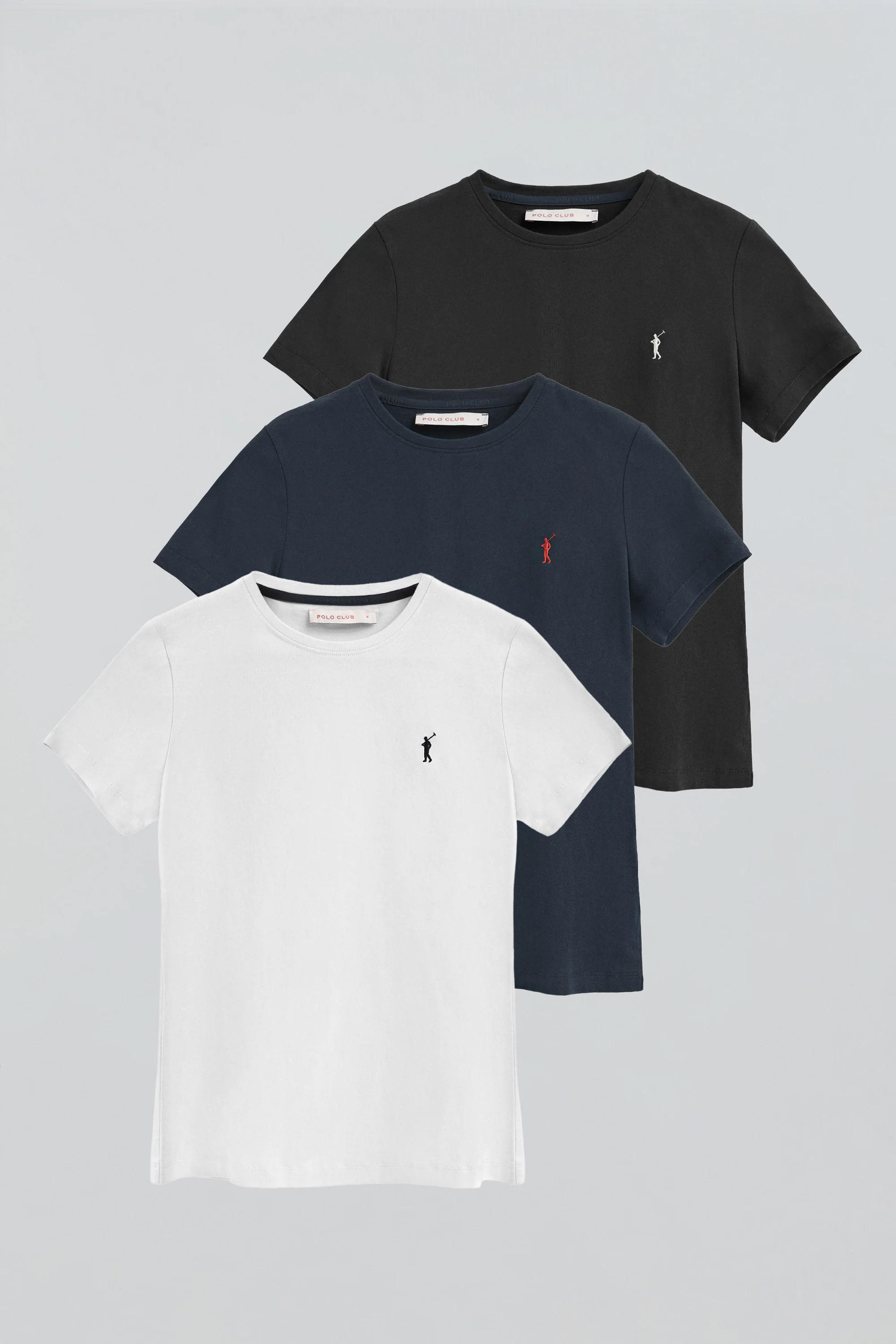 Pack mujer de tres camisetas blanca, negra y azul marino de manga corta y bordado Rigby Go - Image 12