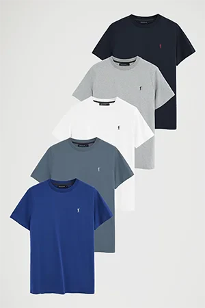Pack hombre de cinco camisetas azul marino, gris vigoré, blanca, azul denim y azul royal de manga corta y bordado Rigby Go - Image 17