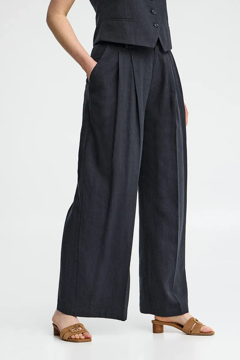 Pantalón Alice de lino azul marino de corte relajado con logo Polo Club - Image 3