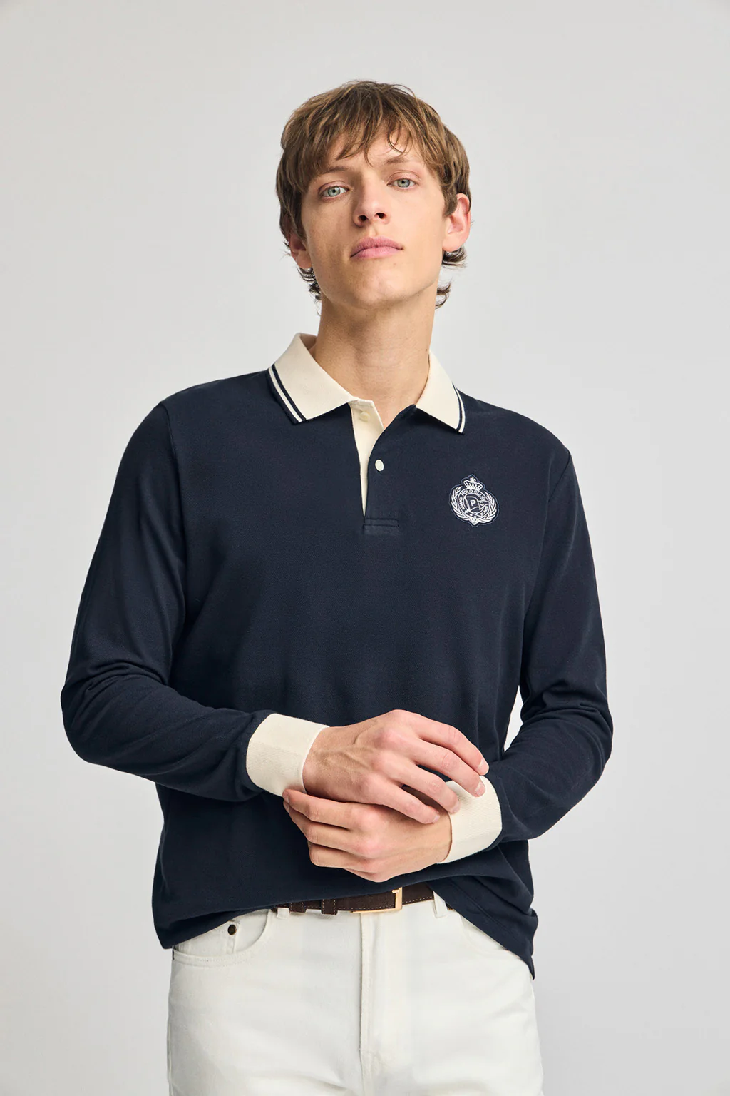 Polo azul marino de manga larga Anchor con detalle náutico