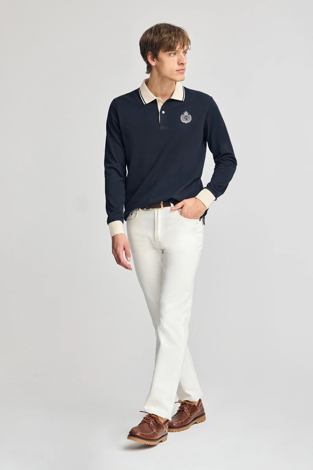 Polo azul marino de manga larga Anchor con detalle náutico - Image 3
