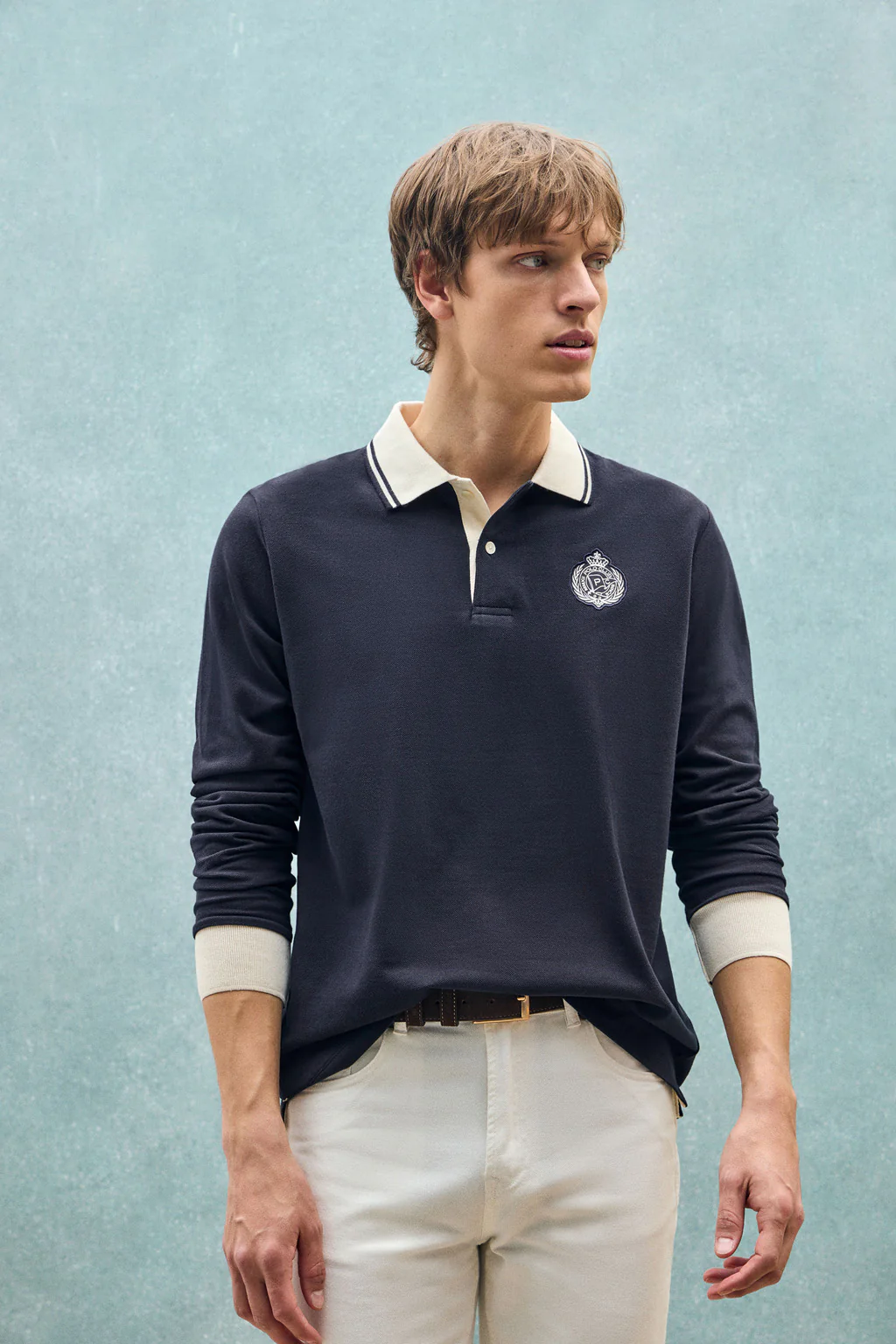 Polo azul marino de manga larga Anchor con detalle náutico - Image 4