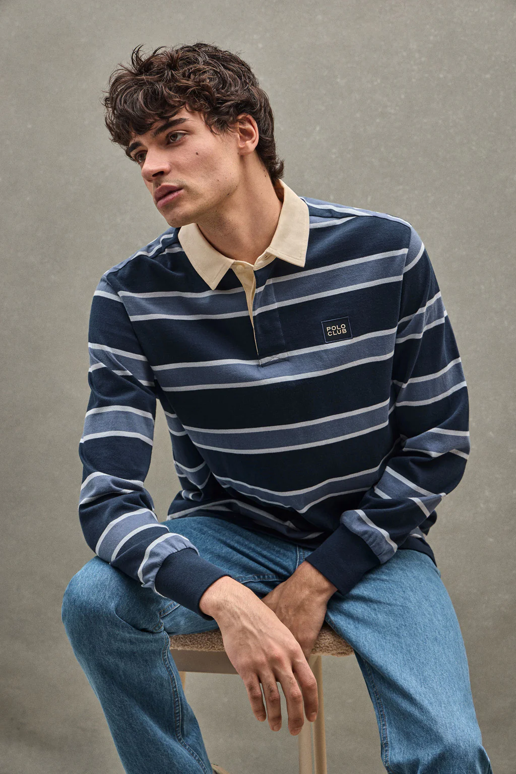 Polo rugby azul denim con parche Polo Club