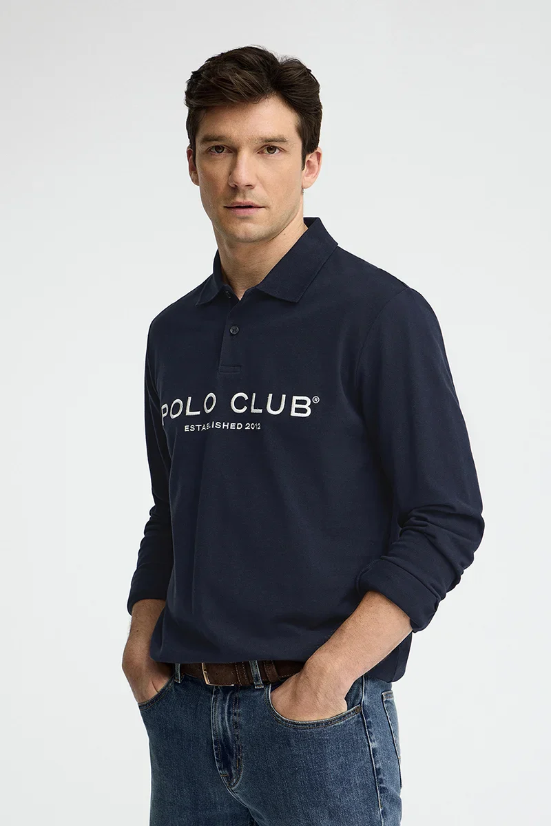 Polo azul marino de manga larga con logo Established 2012 Polo Club - Image 2
