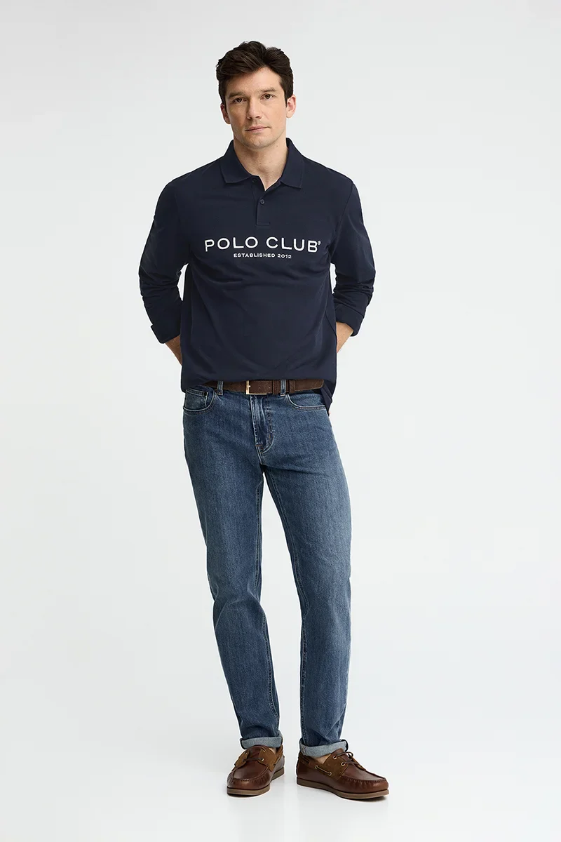 Polo azul marino de manga larga con logo Established 2012 Polo Club - Image 4