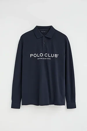 Polo azul marino de manga larga con logo Established 2012 Polo Club - Image 9