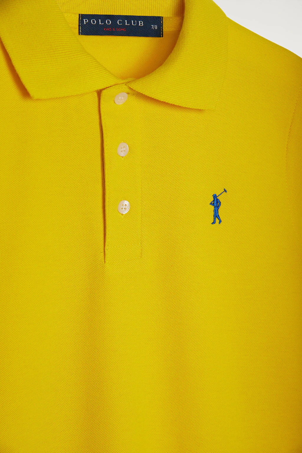 Polo amarillo infantil de manga corta con logo bordado a contraste - Image 3