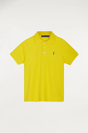 Polo amarillo infantil de manga corta con logo bordado a contraste - Image 4
