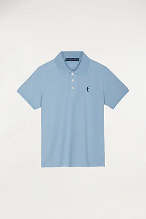 Polo celeste infantil de manga corta con logo bordado - Image 4
