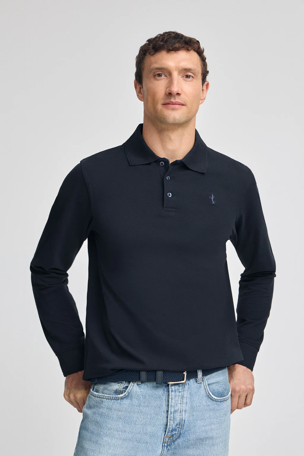 Polo azul marino de piqué de manga larga y bordado Rigby Best