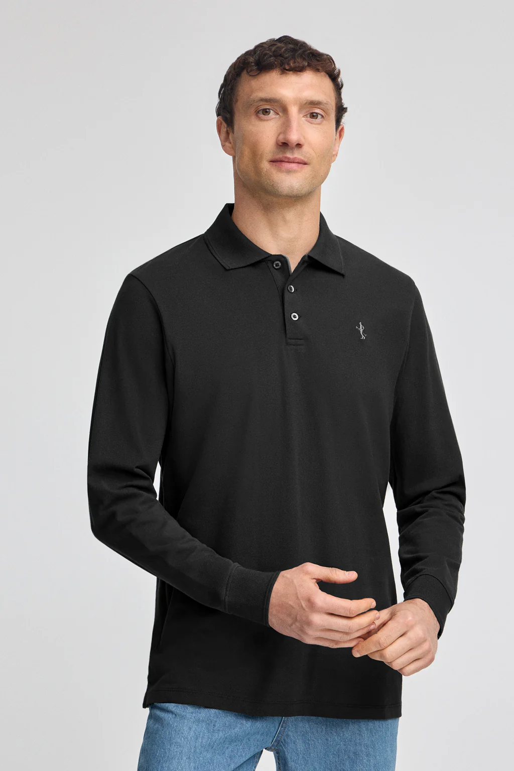 Polo negro de piqué de manga larga y bordado Rigby Best