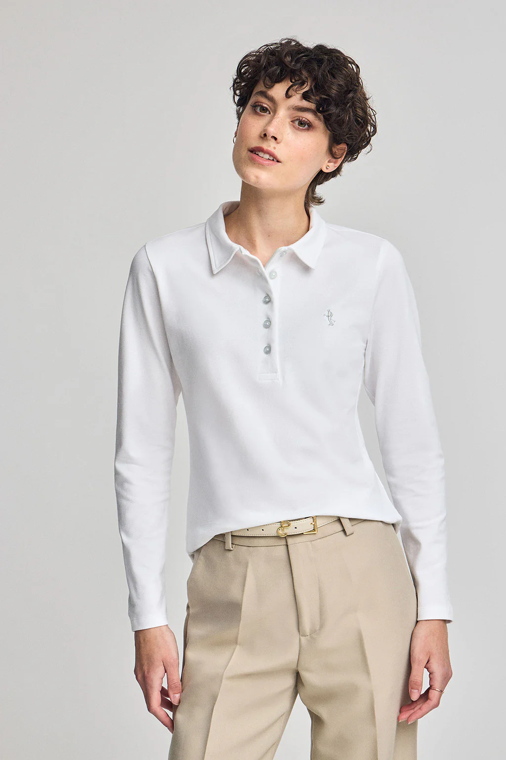 Polo blanco de manga larga de algodón y bordado Rigby Best