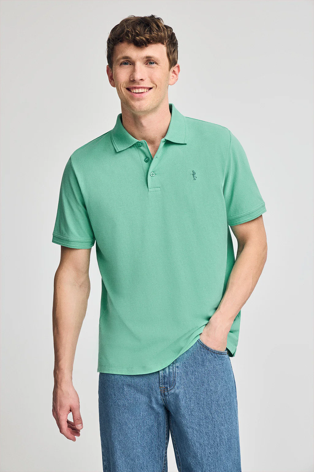 Polo color aguamarina de piqué de manga corta y bordado Rigby Best