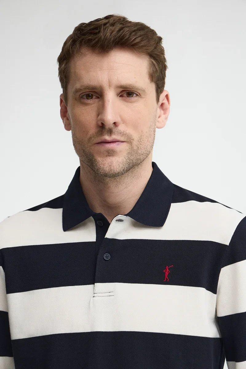 Polo de rayas azul marino y color crudo Polo Club - Image 3