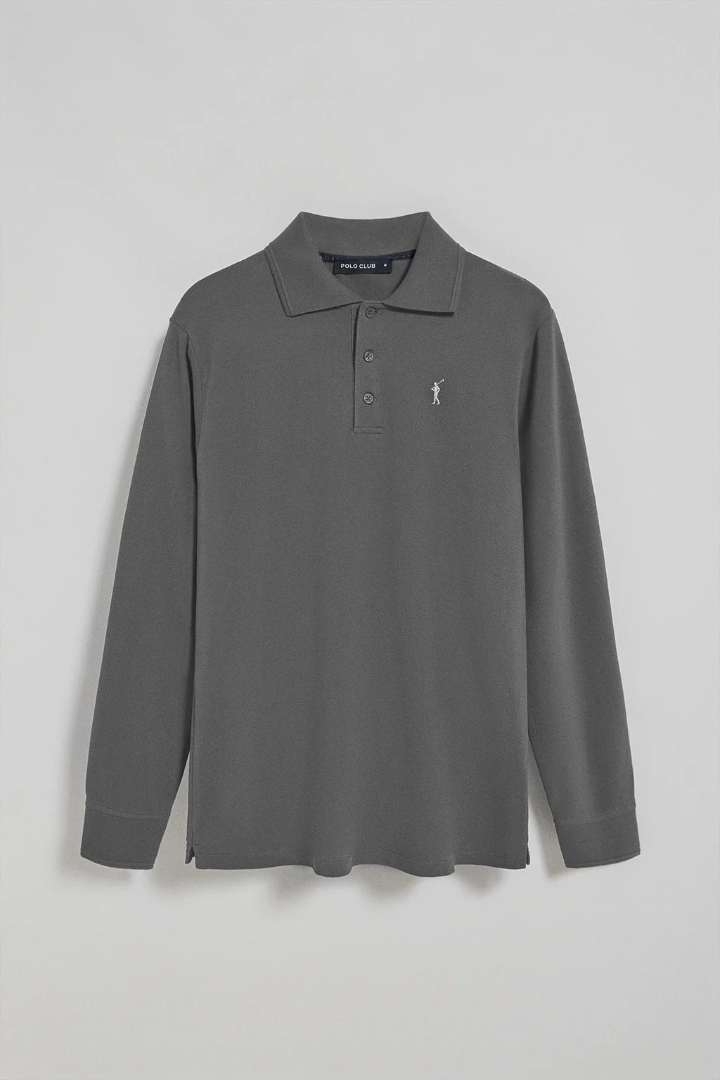 Polo de manga larga de tres botones en gris asfalto con logo Rigby Go - Image 5