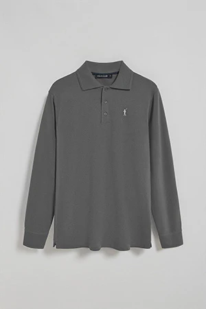 Polo de manga larga de tres botones en gris asfalto con logo Rigby Go - Image 9