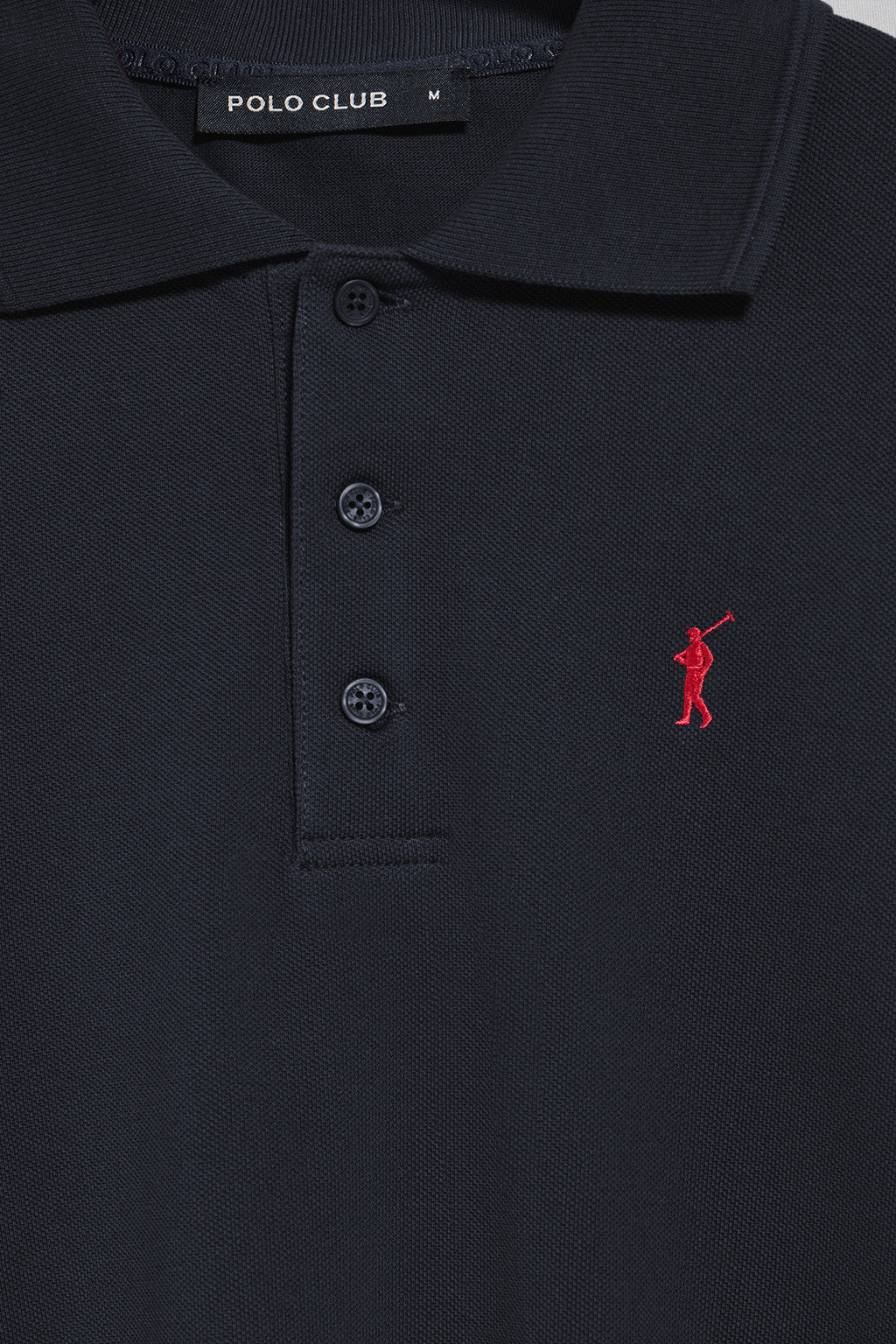 Polo de manga larga de tres botones en azul marino con logo Rigby Go - Image 11