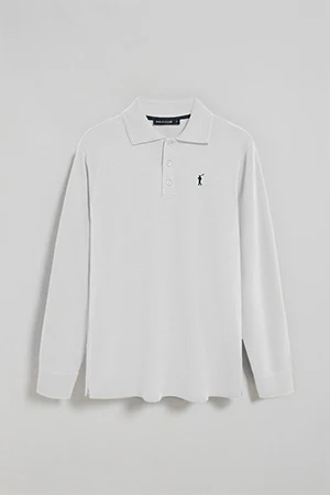 Polo de manga larga de tres botones en blanco con logo Rigby Go - Image 9