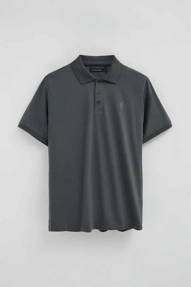Polo gris piedra de corte regular en tejido de camiseta con bordado Rigby Go - Image 6