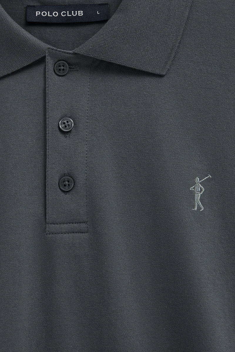 Polo gris piedra de corte regular en tejido de camiseta con bordado Rigby Go - Image 7