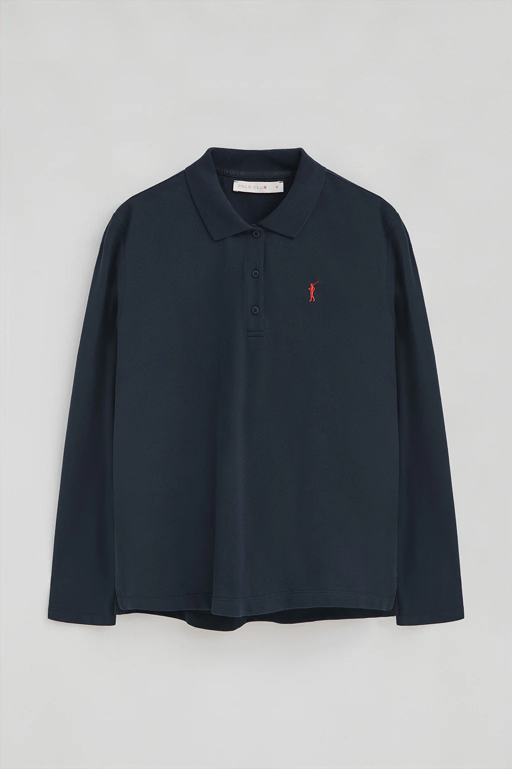 Polo azul oscuro de manga larga y cuello de tres botones con bordado Rigby Go - Image 5