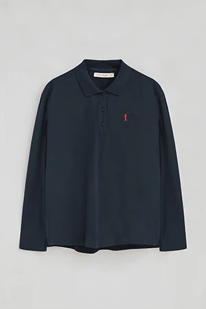 Polo azul oscuro de manga larga y cuello de tres botones con bordado Rigby Go - Image 8