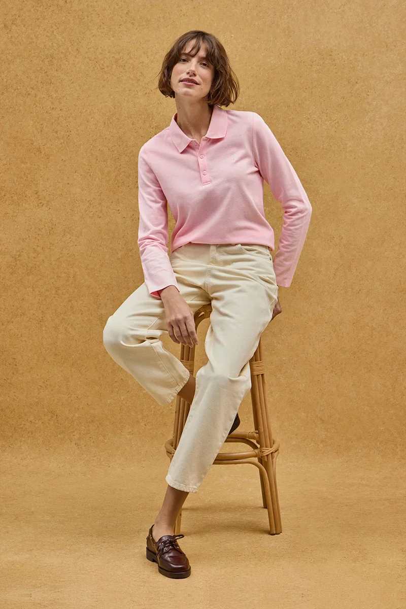 Polo rosa de manga larga y corte regular con bordado Rigby Go