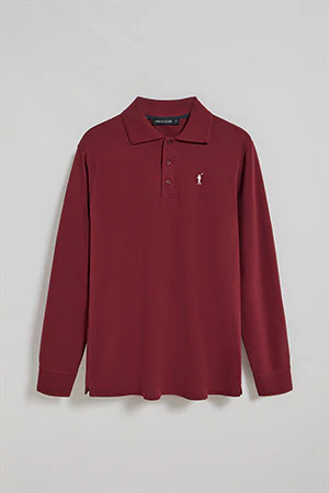 Polo de manga larga de tres botones en granate con logo Rigby Go - Image 6