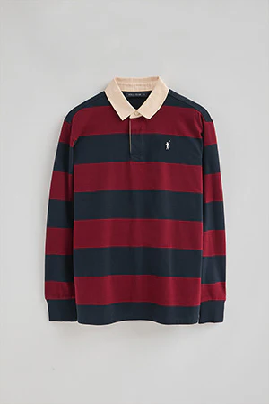 Polo de manga larga de rayas azul marino y granate con bordado Rigby go - Image 7