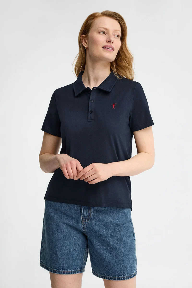 Polo azul marino de tejido camiseta y bordado Rigby Go