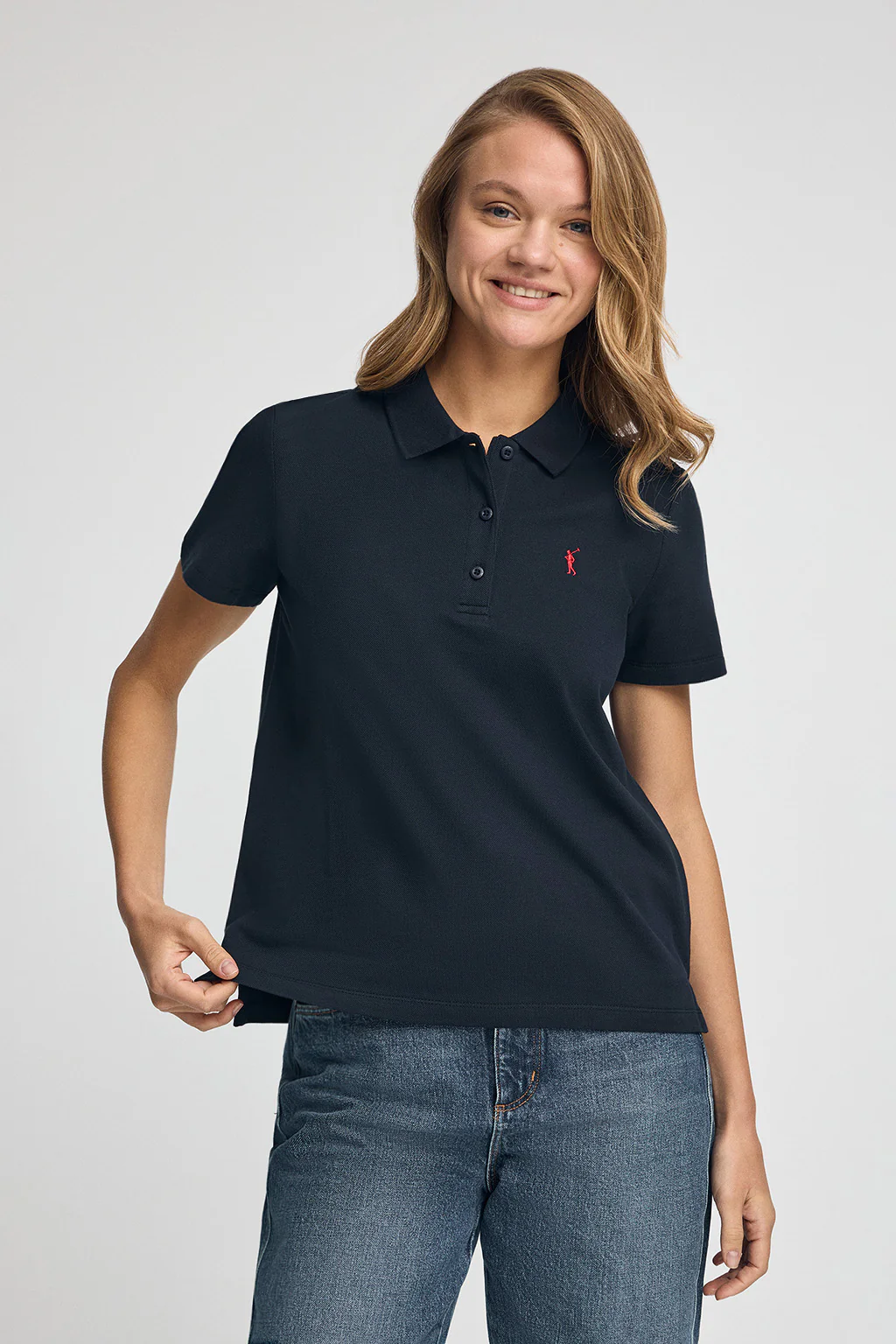 Polo azul marino de manga corta con corte regular y bordado Rigby Go