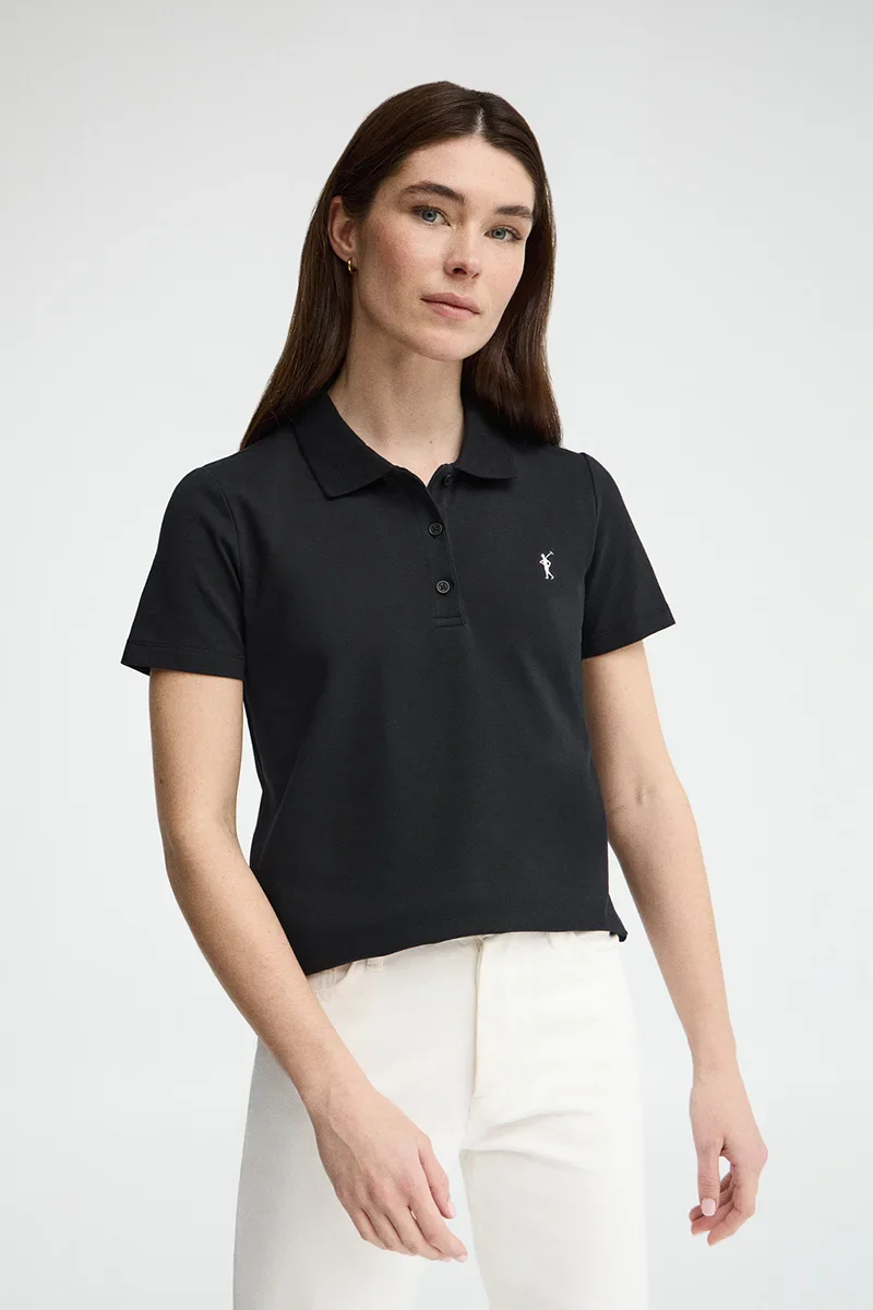 Polo negro de corte regular con bordado Rigby Go