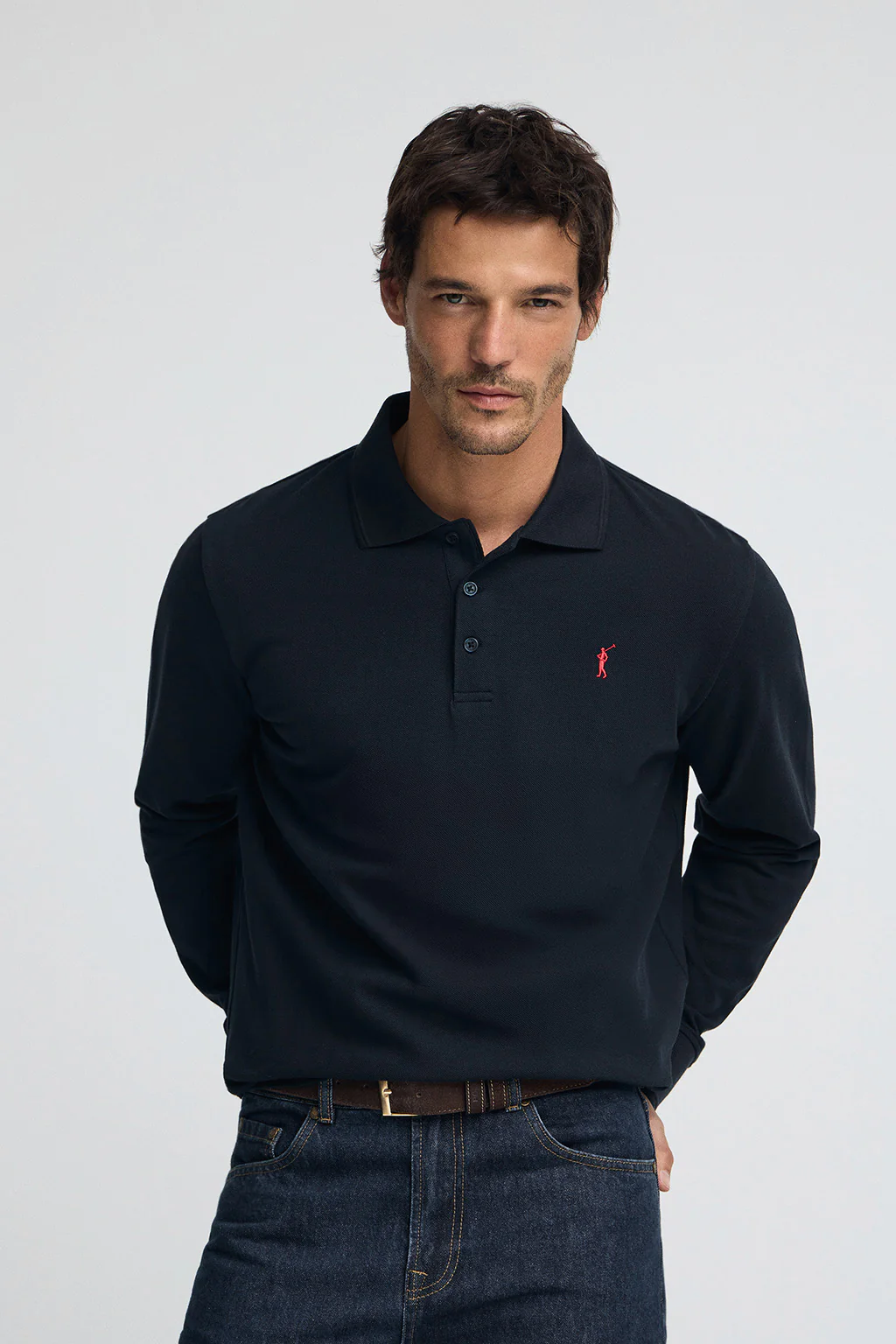 Polo azul marino de manga larga con logo bordado Rigby Go