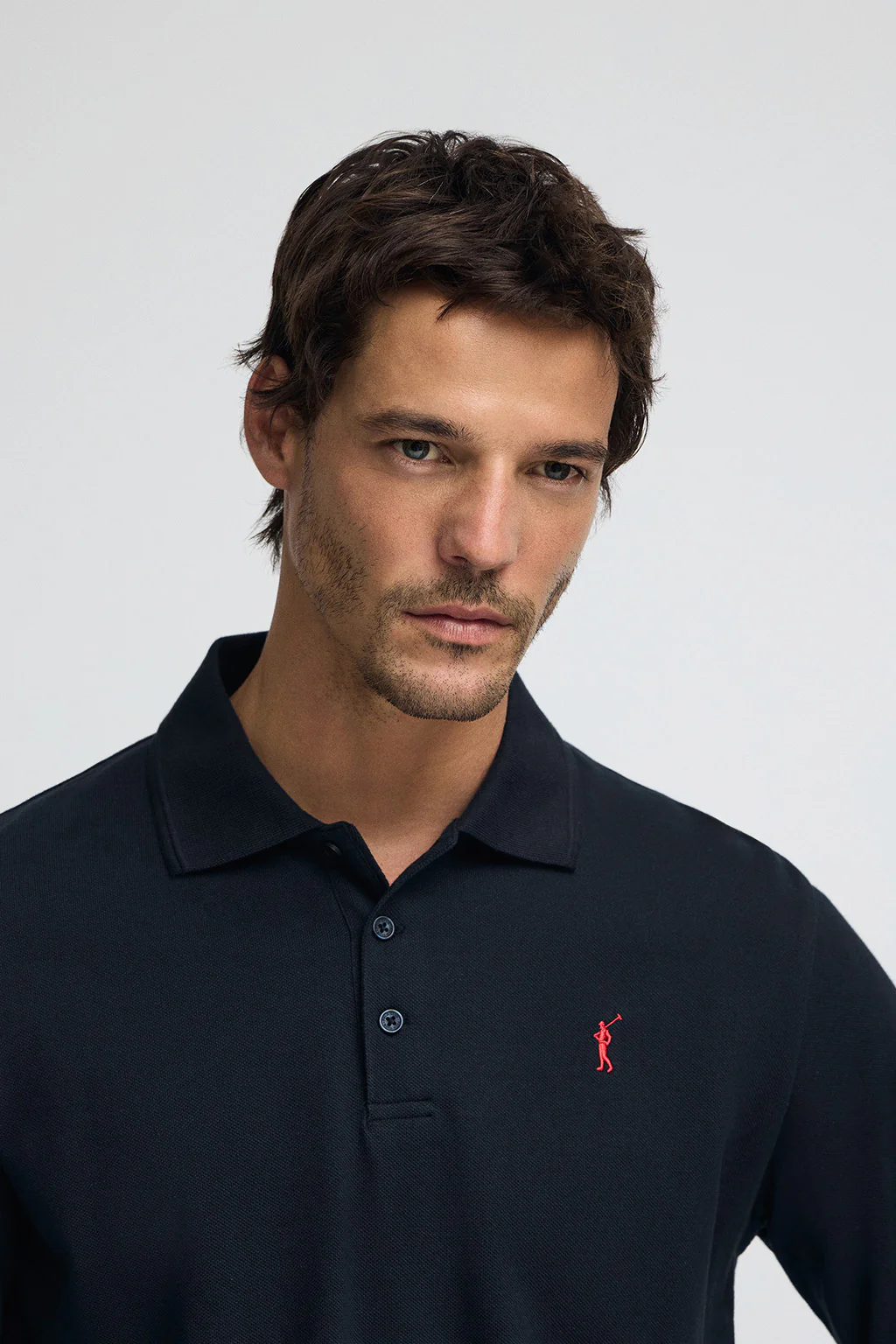 Polo azul marino de manga larga con logo bordado Rigby Go - Image 2