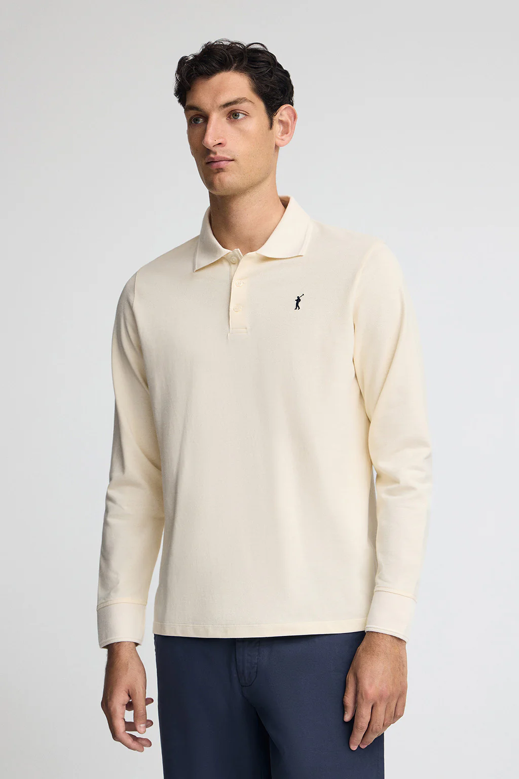 Polo color crudo de manga larga con logo bordado Rigby Go