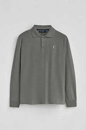 Polo gris asfalto de manga larga de tres botones y bordado Rigby Go - Image 9