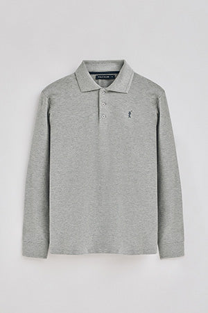 Polo gris vigoré de manga larga de tres botones y bordado Rigby Go - Image 9