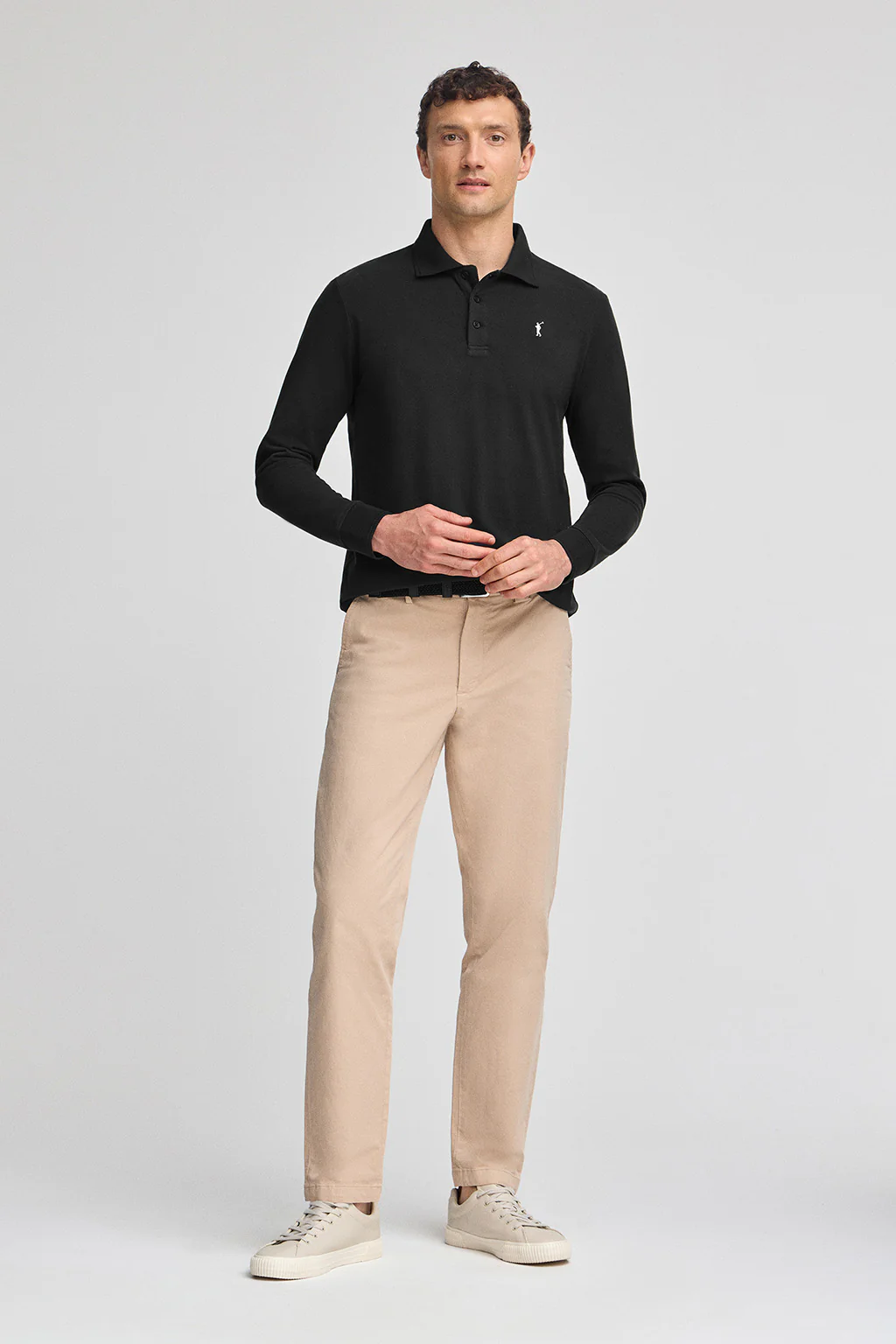Polo negro de manga larga de tres botones y bordado Rigby Go - Image 4