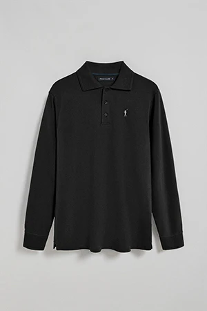 Polo negro de manga larga de tres botones y bordado Rigby Go - Image 5