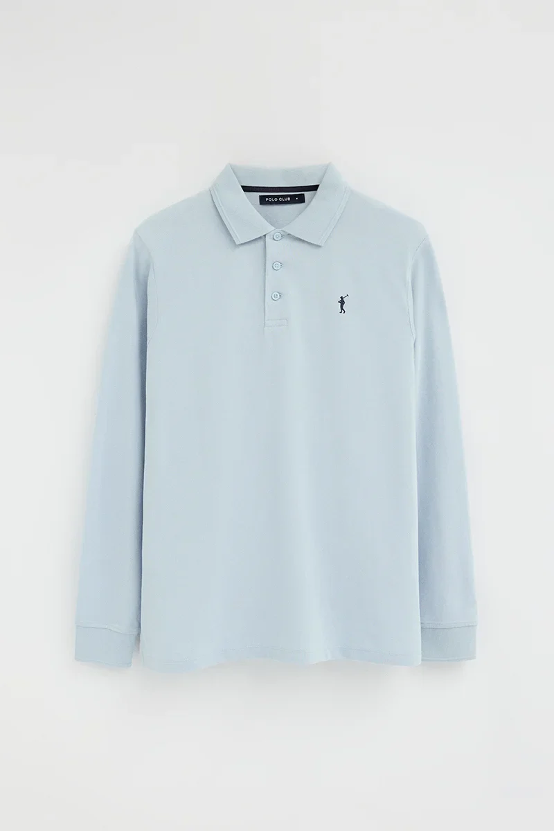 Polo azul claro de manga larga, corte regular y bordado Rigby Go - Image 5