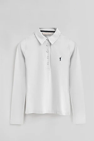 Polo blanco de manga larga y cuello de cinco botones con bordado Rigby Go - Image 7