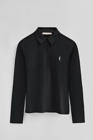 Polo negro de manga larga y cuello de cinco botones con bordado Rigby Go - Image 7
