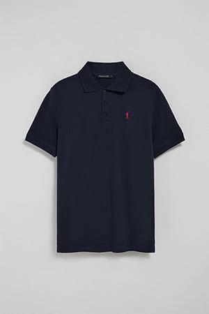 Polo de tres botones azul marino con logo bordado Rigby Go - Image 9