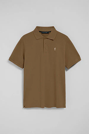 Polo de tres botones marrón con logo bordado Rigby Go - Image 9